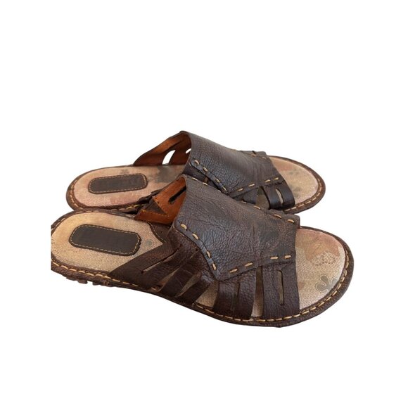 Born Laramie Full Grain Leather Dark Brown Slide Sandals Womens - Picture 4 of 10